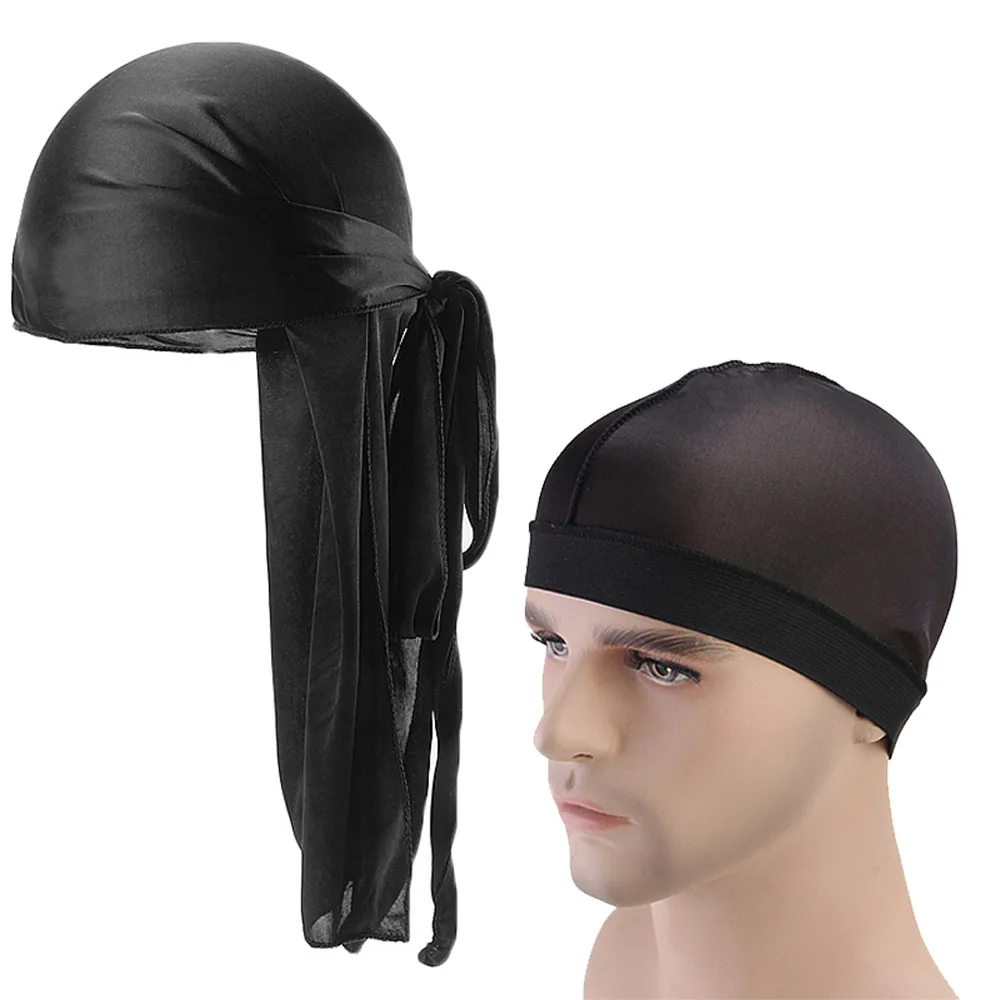 Унисекс Durag длинный атласный дышащий тюрбан Du rag пиратская шляпа мужские хип-хоп