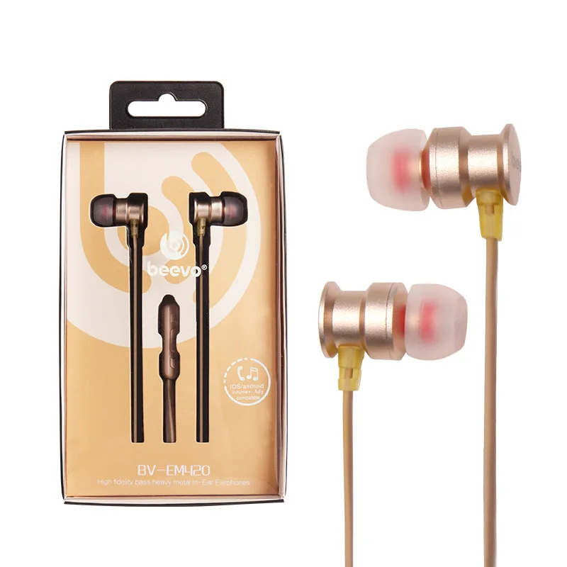 BEEVO модные золотые проводные наушники спортивные Hi-Fi наушники-вкладыши стерео