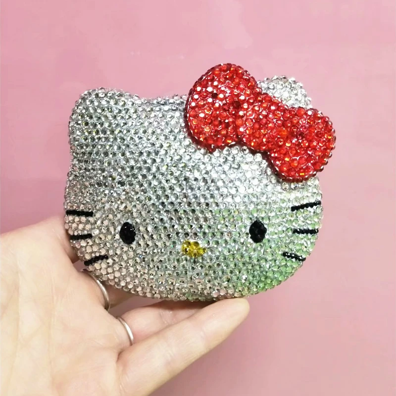 Handmade KT Cat Mirror Rhinestones Portable Pocket Helloo Cute Flip Makeup Decor Mini Desk Decorative Mirrors |