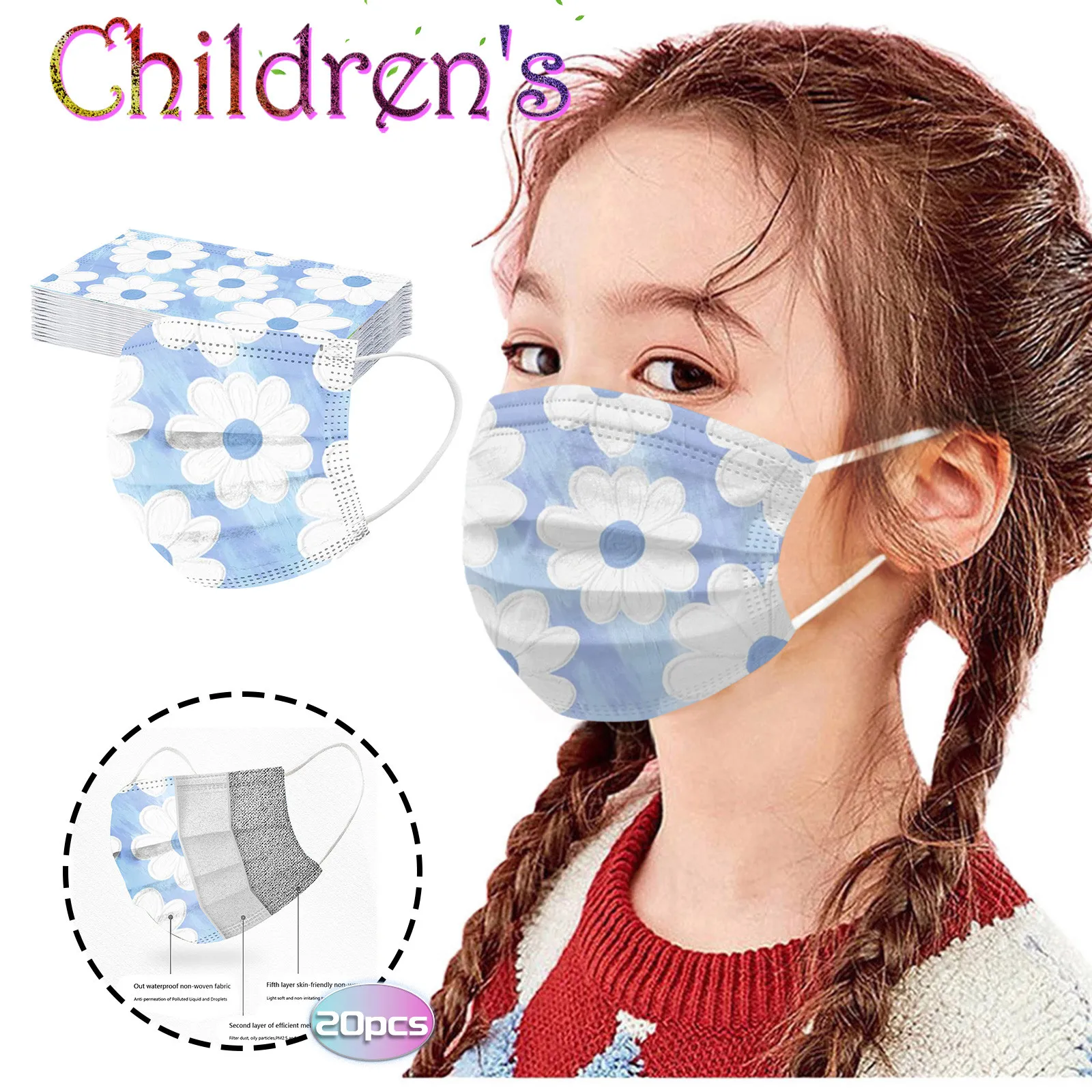 20 шт. Одноразовые Дышащие маски для лица с мультяшным принтом |