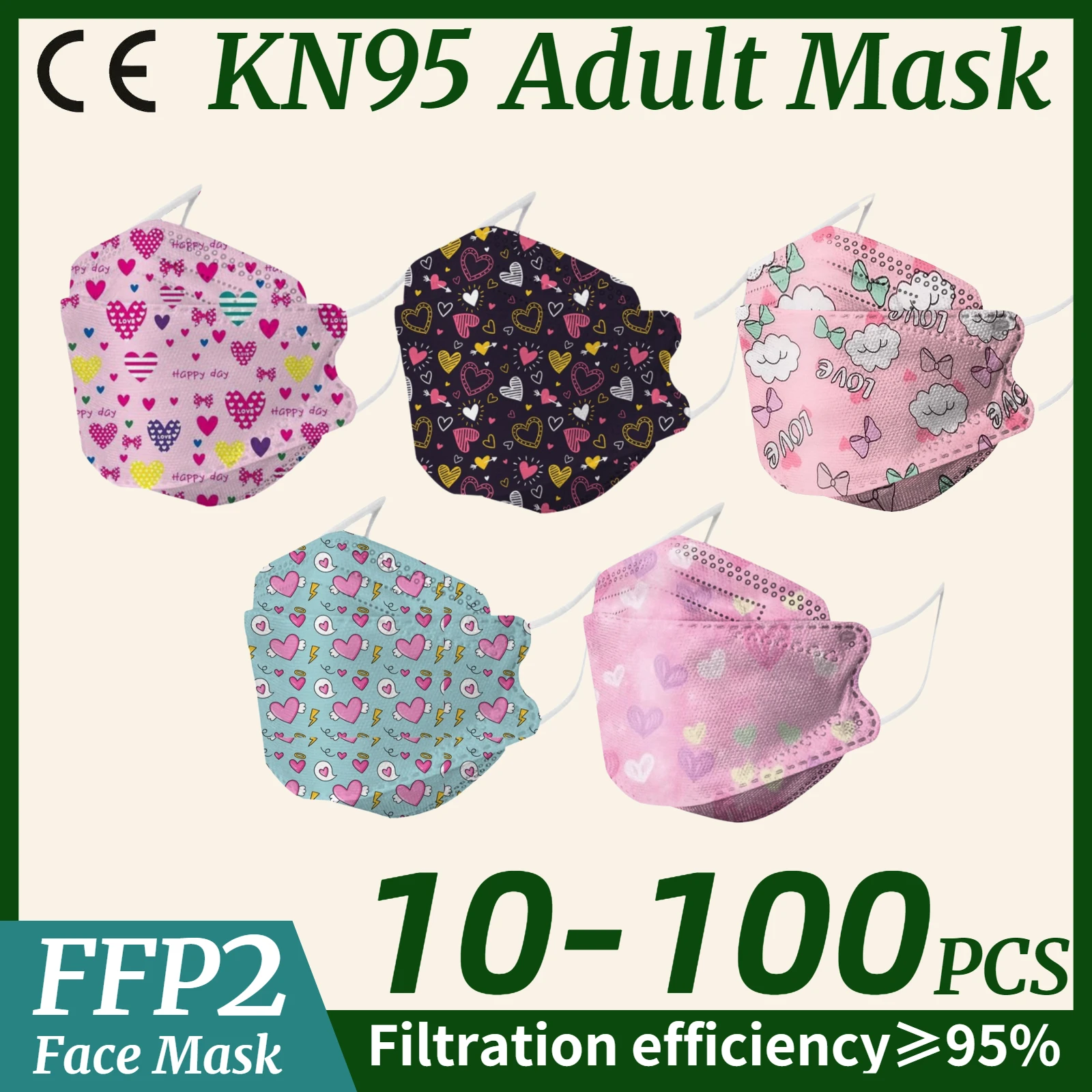10-100 шт. унисекс маска для взрослых fpp2 одобренная ffp2mask 4d Корейская с рыбками