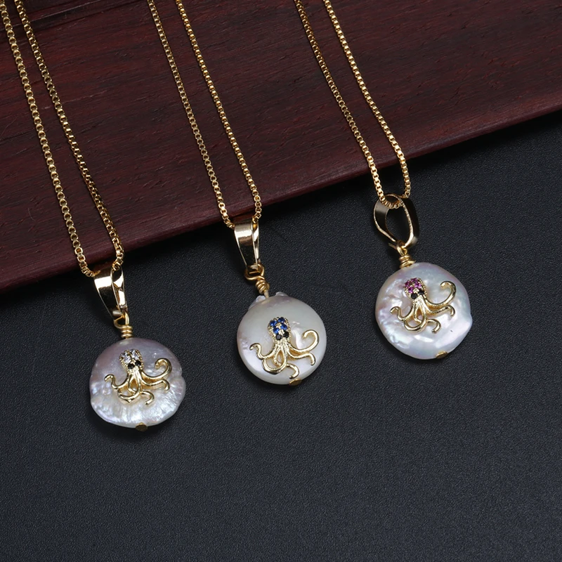 Крошечный cz мощеный милый осьминог животное амулеты натуральный пресноводный