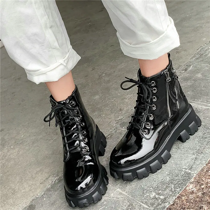 Женская обувь на шнуровке Лакированная кожа высоком каблуке в Военном Стиле