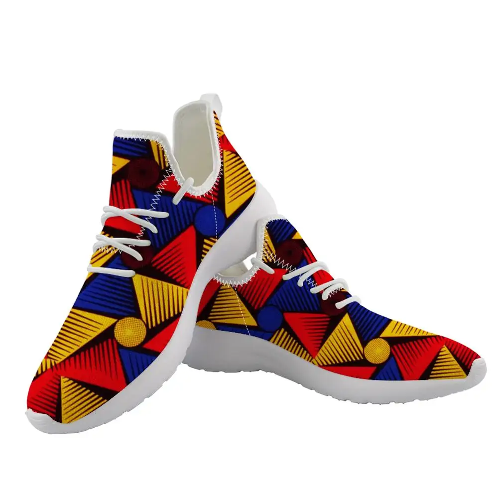 ELVISWORDS African Ethnic Geometric Printed Men White Platform Vulcanized Shoes Spring/Autumn Breathable Knitting Mesh Sneakers |