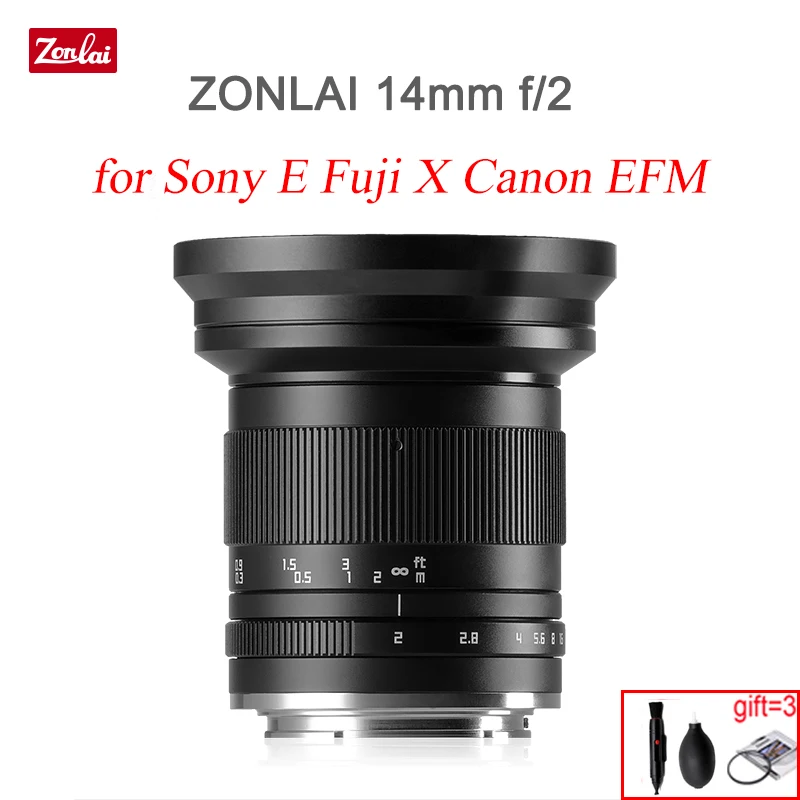 Zonlai 14mm F2 Ultra Wide Angle Manual Focus Prime Lens for Fujifilm X Sony E-mount Canon EF-M EOS-M Camera A7 A6400 X-T30 X-T4 - купить по