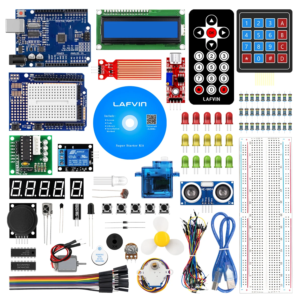 Стартовый супер-набор LAFVIN для Arduino UNO R3 с платой сервоприводом SG90 шаговым