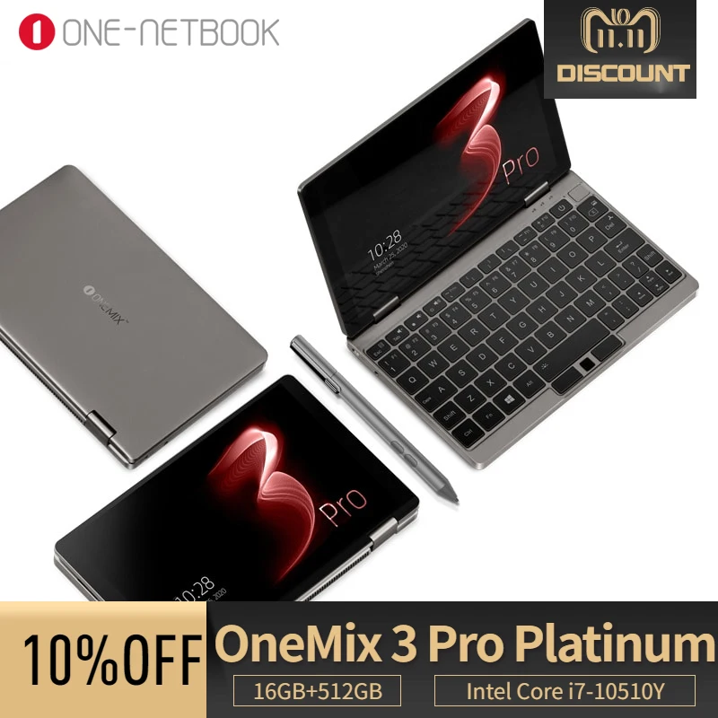 Ноутбук OneMix3 Pro Platinum 8 4 дюйма IPS сенсорный экран Intel Core i7-10510Y четырехъядерный 16 ГБ 512