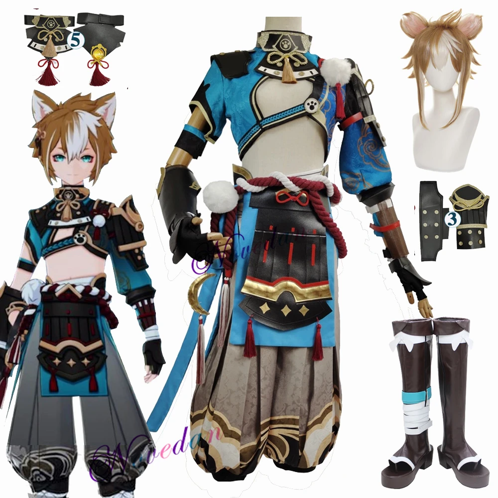 Костюм для косплея Game Genshin Impact Gorou парик из аниме лисий хвост карнавальный костюм