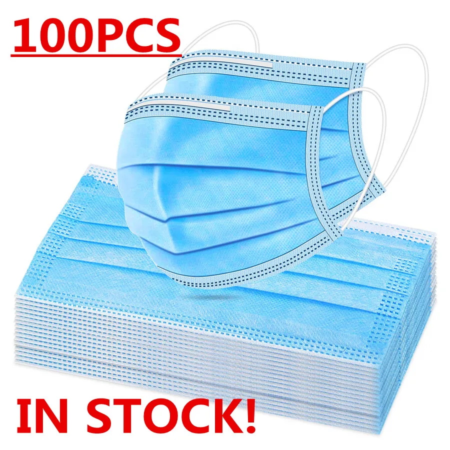 100 шт одноразовые маски нетканые для лица 3Ply фильтр против пыли грипп дышащая