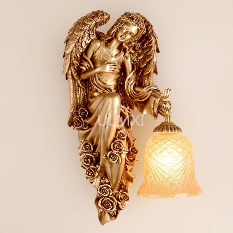 Европейские полимерные настенные лампы в форме ангела Художественные