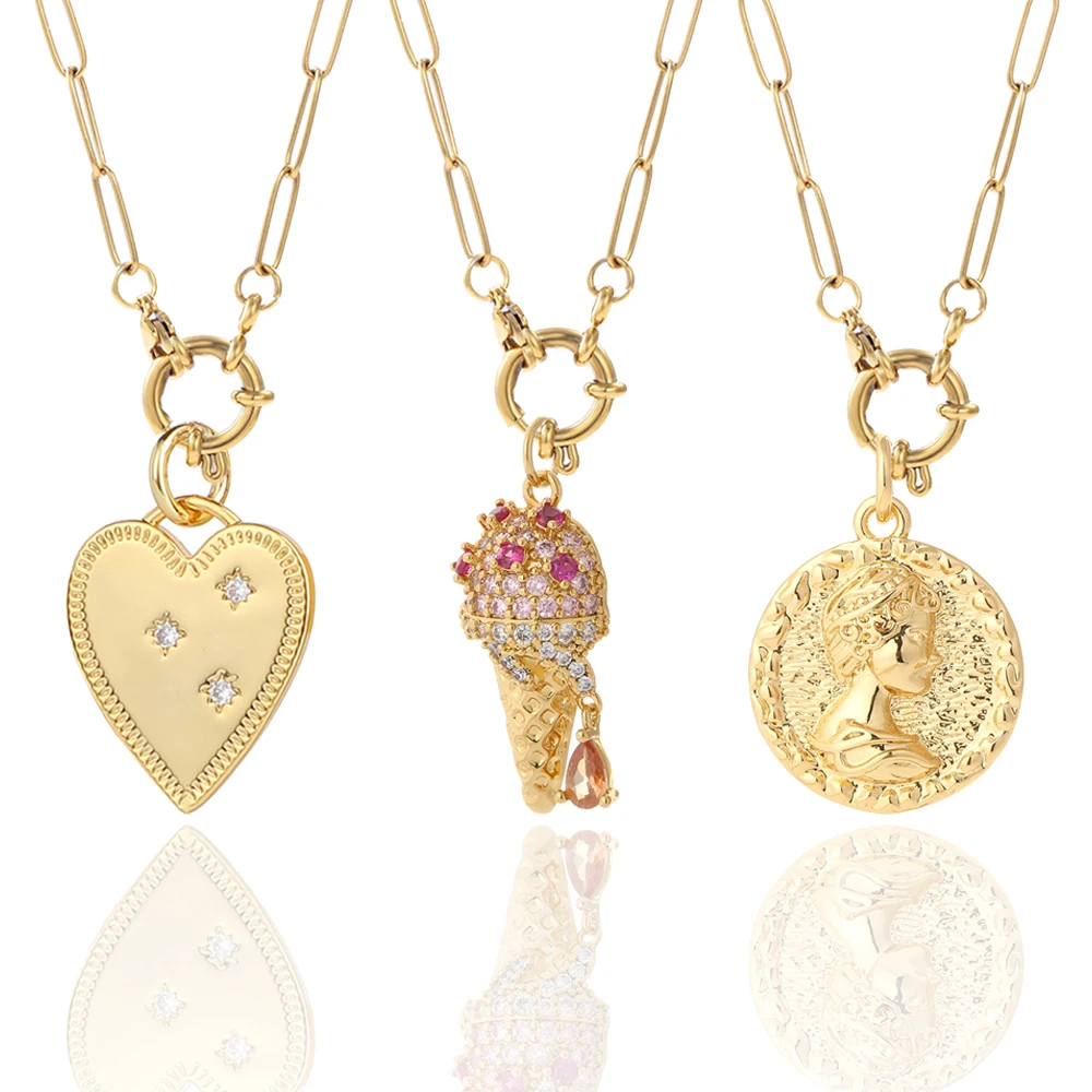 Модная подвеска в виде сердца ангела милое мороженое луна звезда золотистый цвет