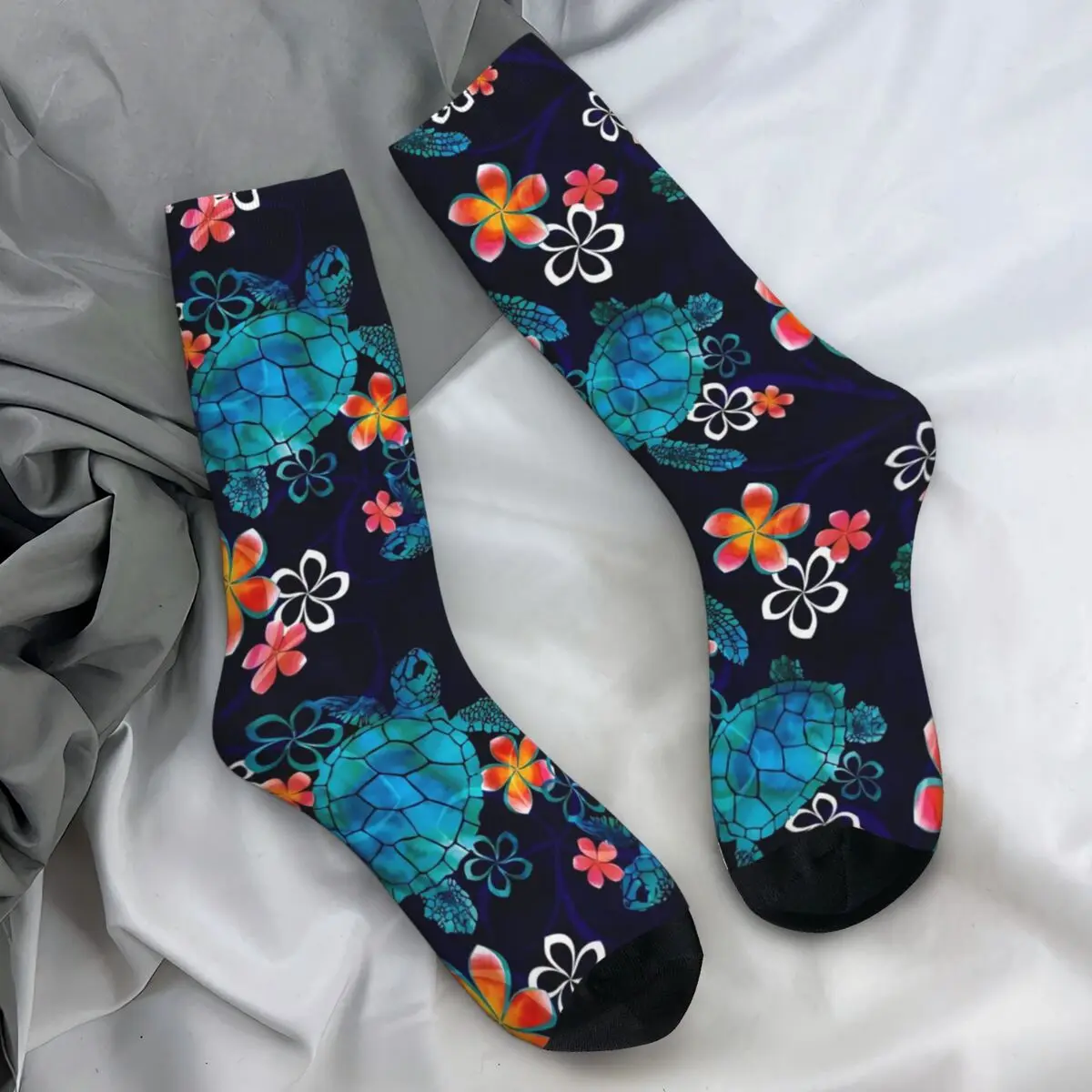 Чулки с морской черепашкой женские и мужские носки цветочным принтом мягкие