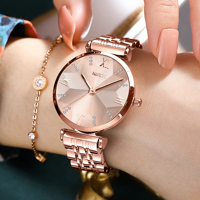 Часы наручные NIBOSI женские модные роскошные водонепроницаемые кварцевые