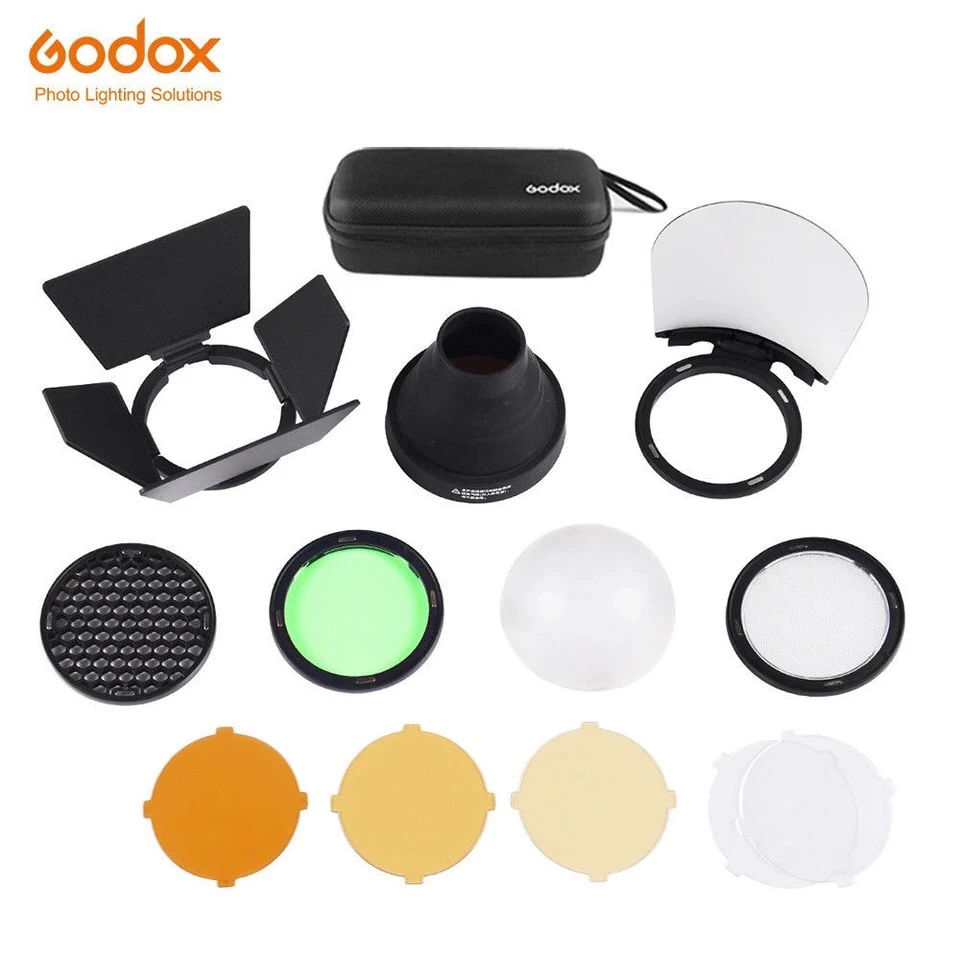 Godox AK-R1 Barn Door Snoot Color Filter Reflector Honeycomb Diffuser Ball Kits for AD200 H200R V1 Round Flash Head |