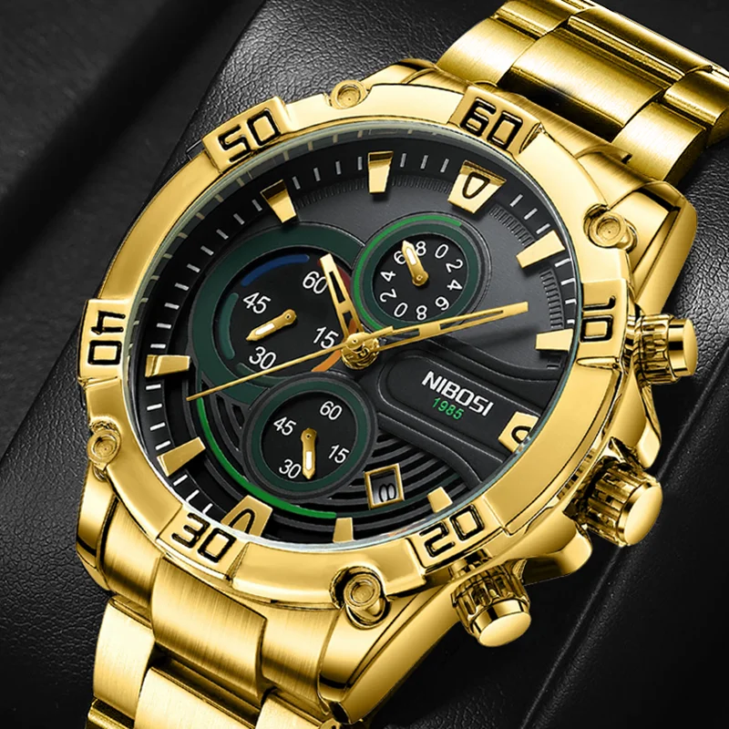 Новинка 2023 часы NIBOSI для мужчин роскошные модные золотые кварцевые аналоговые