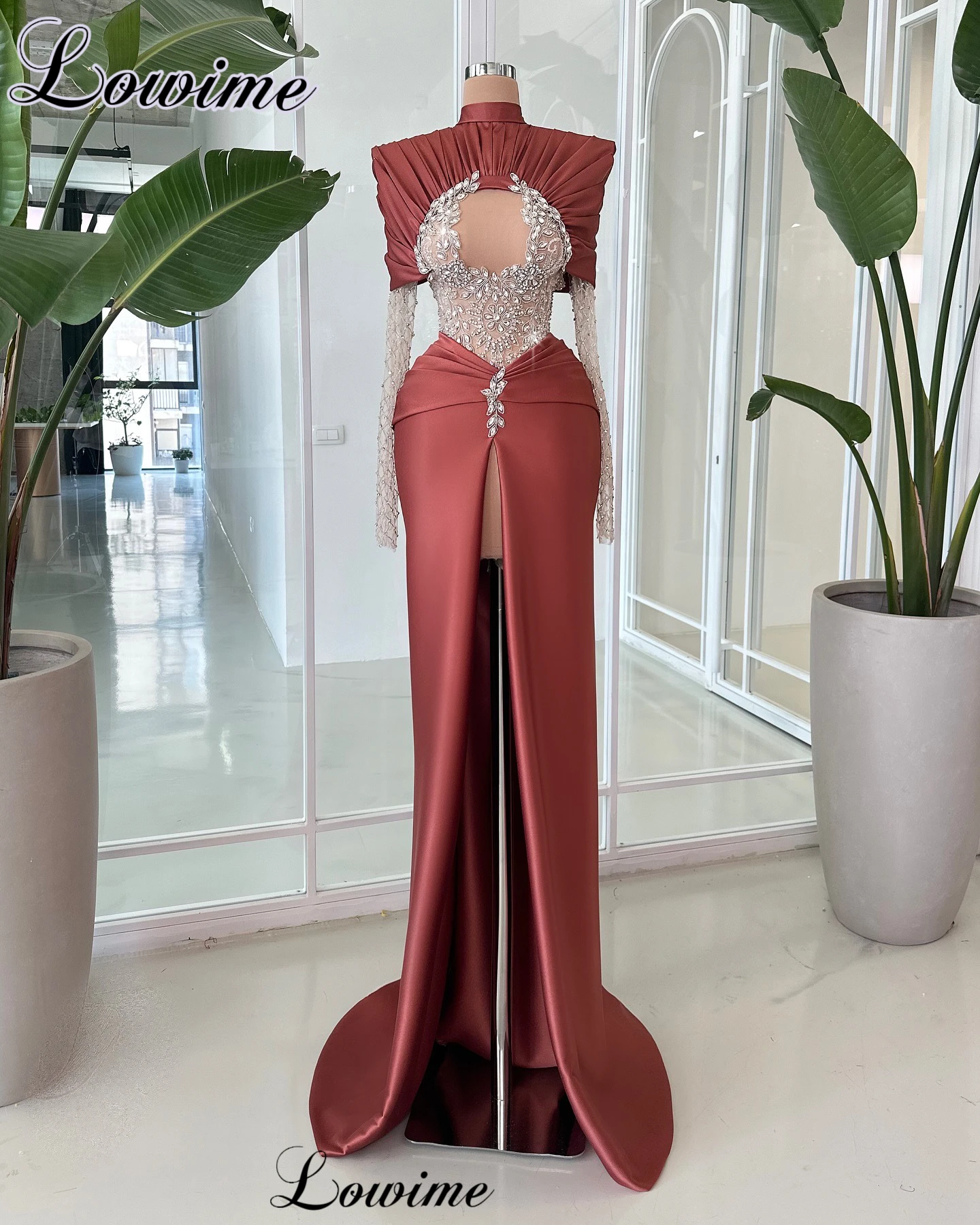 Винтажные коричневые платья для выпускного вечера с разрезом и длинными