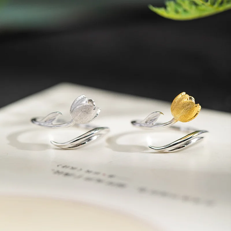 Женское кольцо с цветком тюльпана Lotus Fun изящное из настоящего серебра 925 пробы