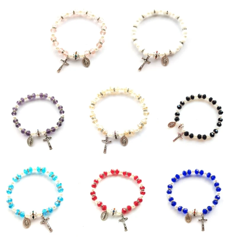 Браслет с крестом-четками эластичная бусина очаровательное украшение декор