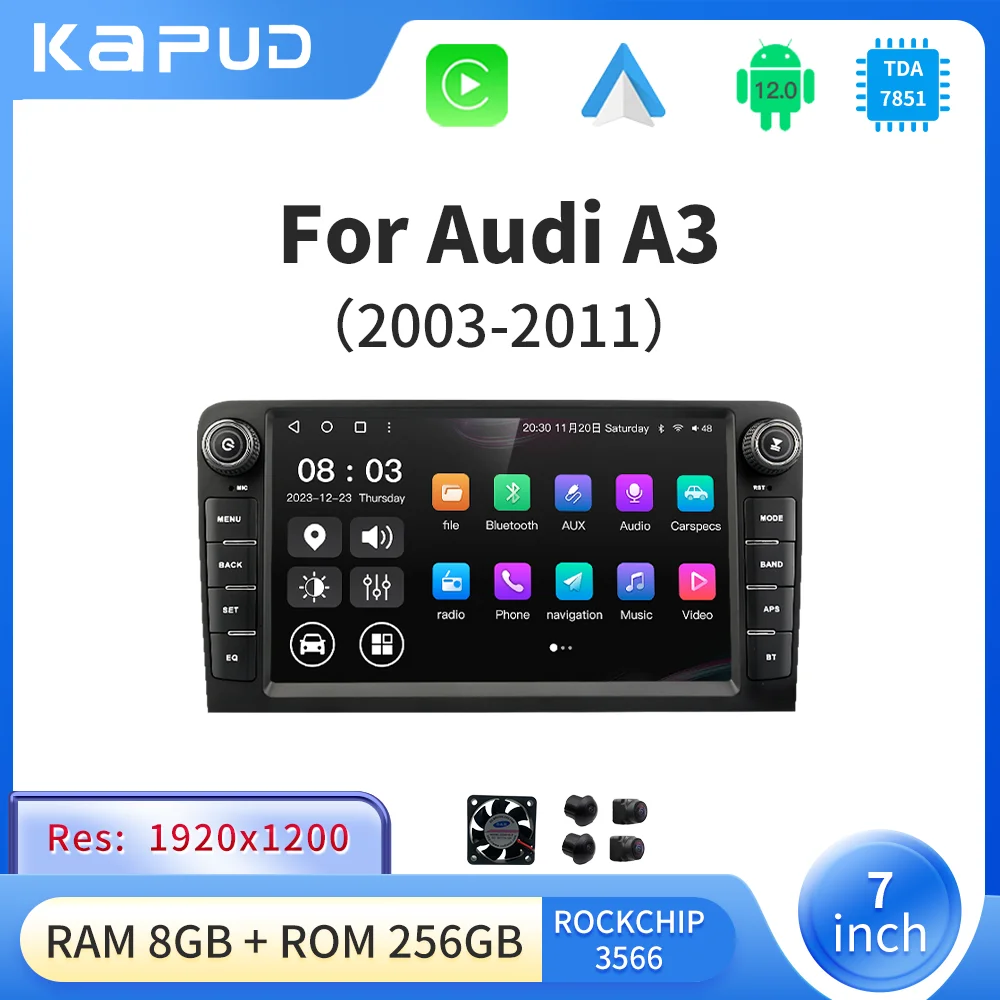 Автомобильный мультимедийный плеер Kapud 8 дюймов Android 12 камера 360 для Audi A3 2003-2011 RS3