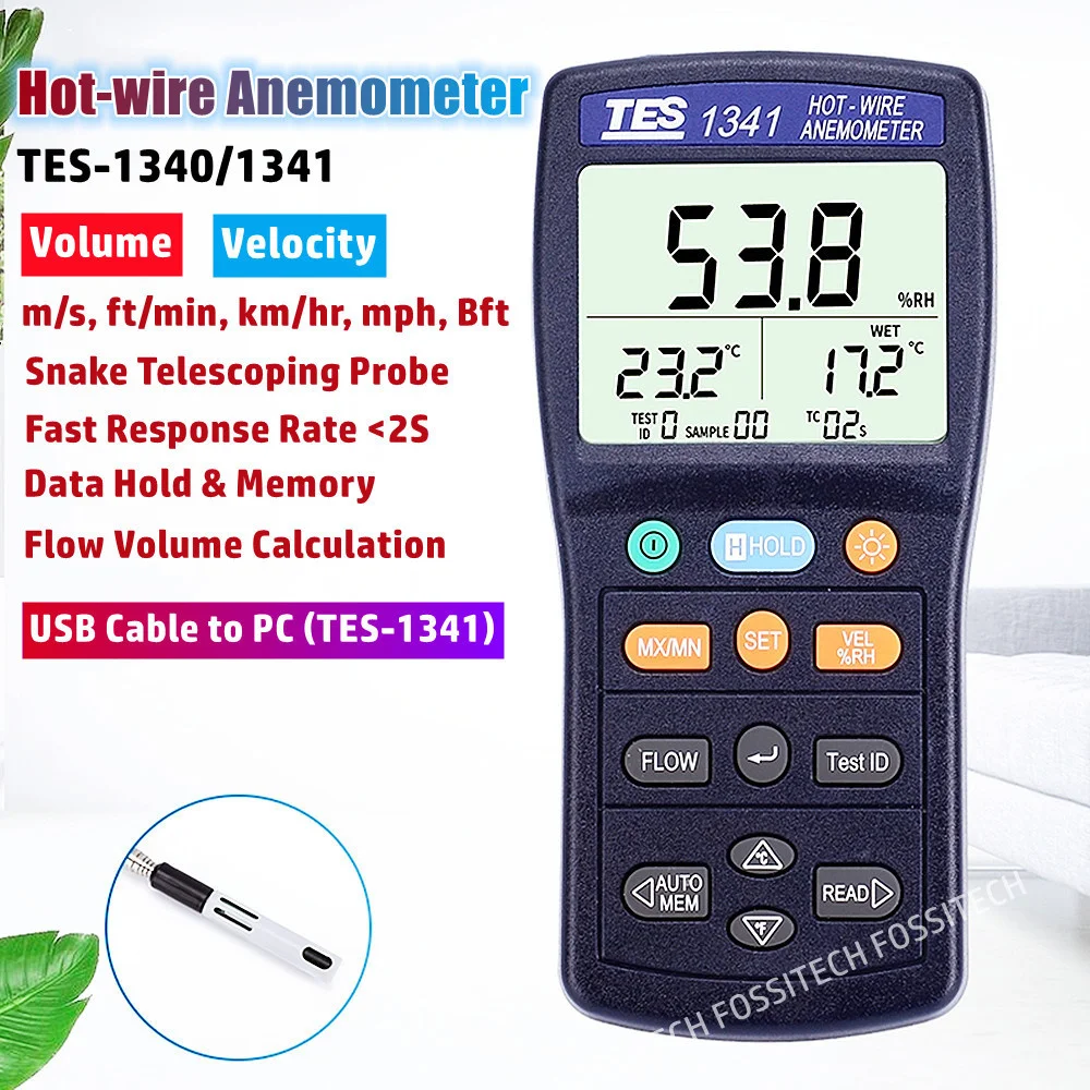 TES-1340 TES-1341 Анемометр с горячей проволокой TES1340 TES1341 Тестер термовоздушной
