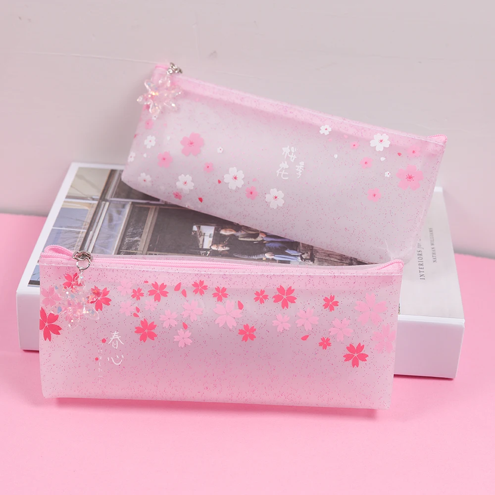 TRANSPARENT CHERRY BLOSSOM PENCIL CASE PVC BAG BOX STORAGE POUCH MAKEUP COSMETIC SCHOOL OFFICE JAPANESE STATIONERY ON - ПРОЗРАЧНЫЙ ЧЕРЕПАХОВЫЙ ЧЕХОЛ ДЛЯ КАРАНДАШЕЙ PVC Сумка Ящик Для Хранения Косметики Для Школы Офиса Японской Канцелярии On.