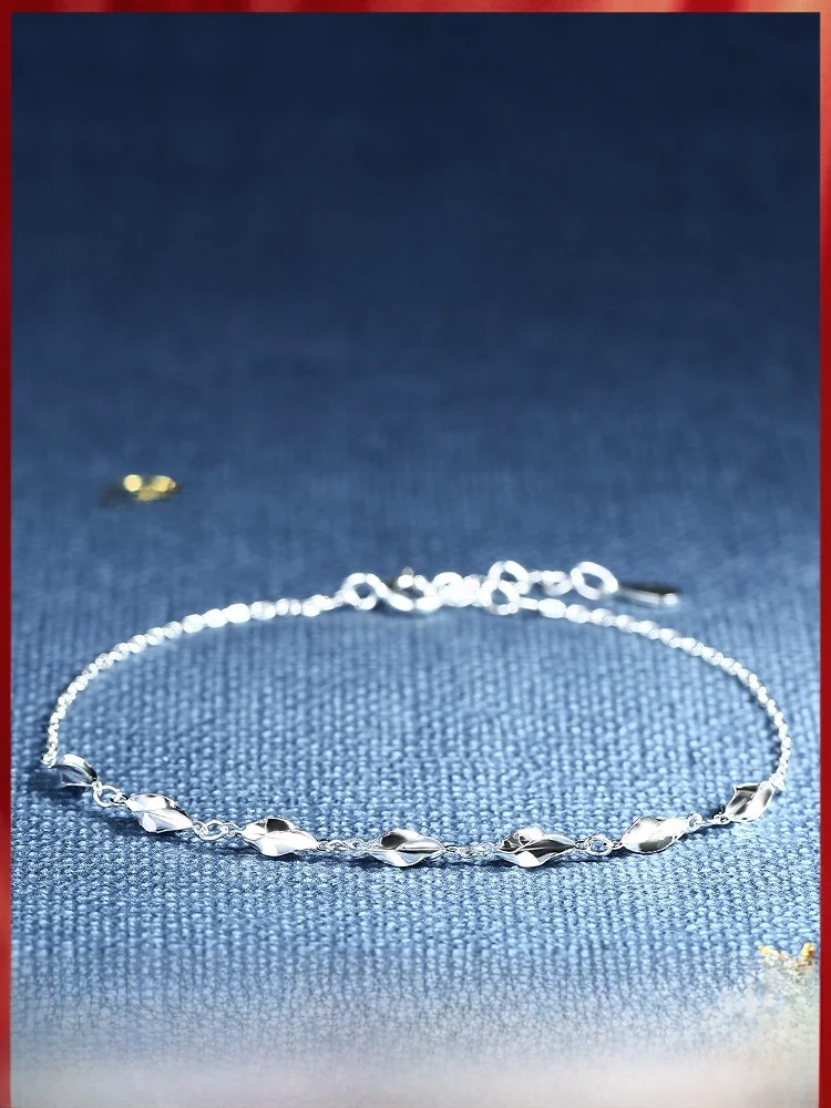 Браслет из стерлингового серебра с листьями ивы для девочек легкий роскошный