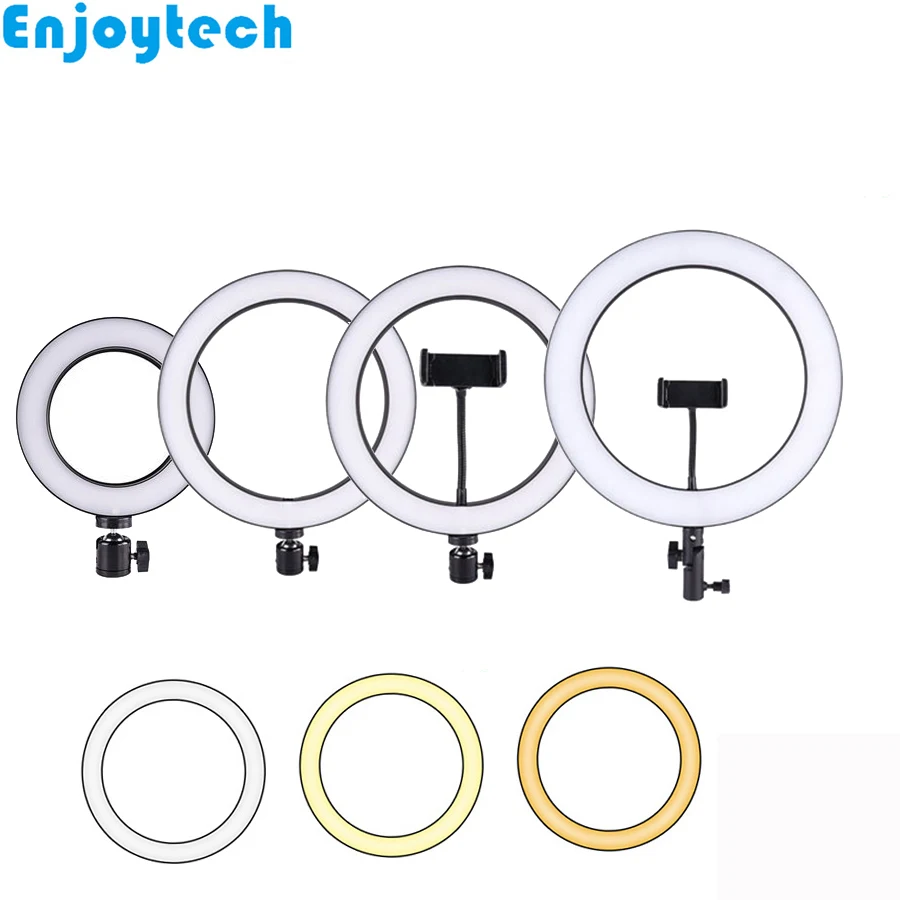 Светодиодное кольцо-вспышка диаметром 16 см, 26 см и 30 см с мини-штативом для освещения фотографий и видео для блоггеров и трансляций в режиме прямого эфира.