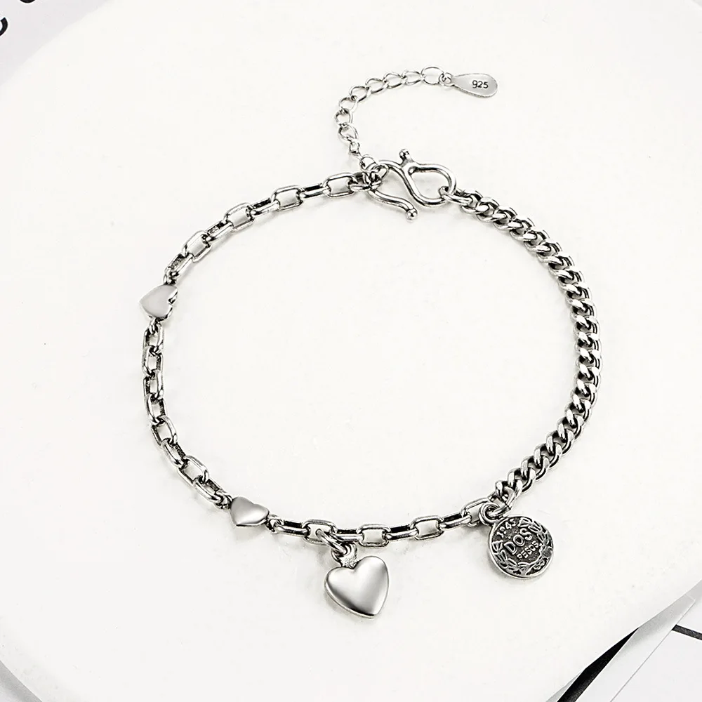 Браслеты женские из тайского серебра с подвесками в виде монет сердца и королевы