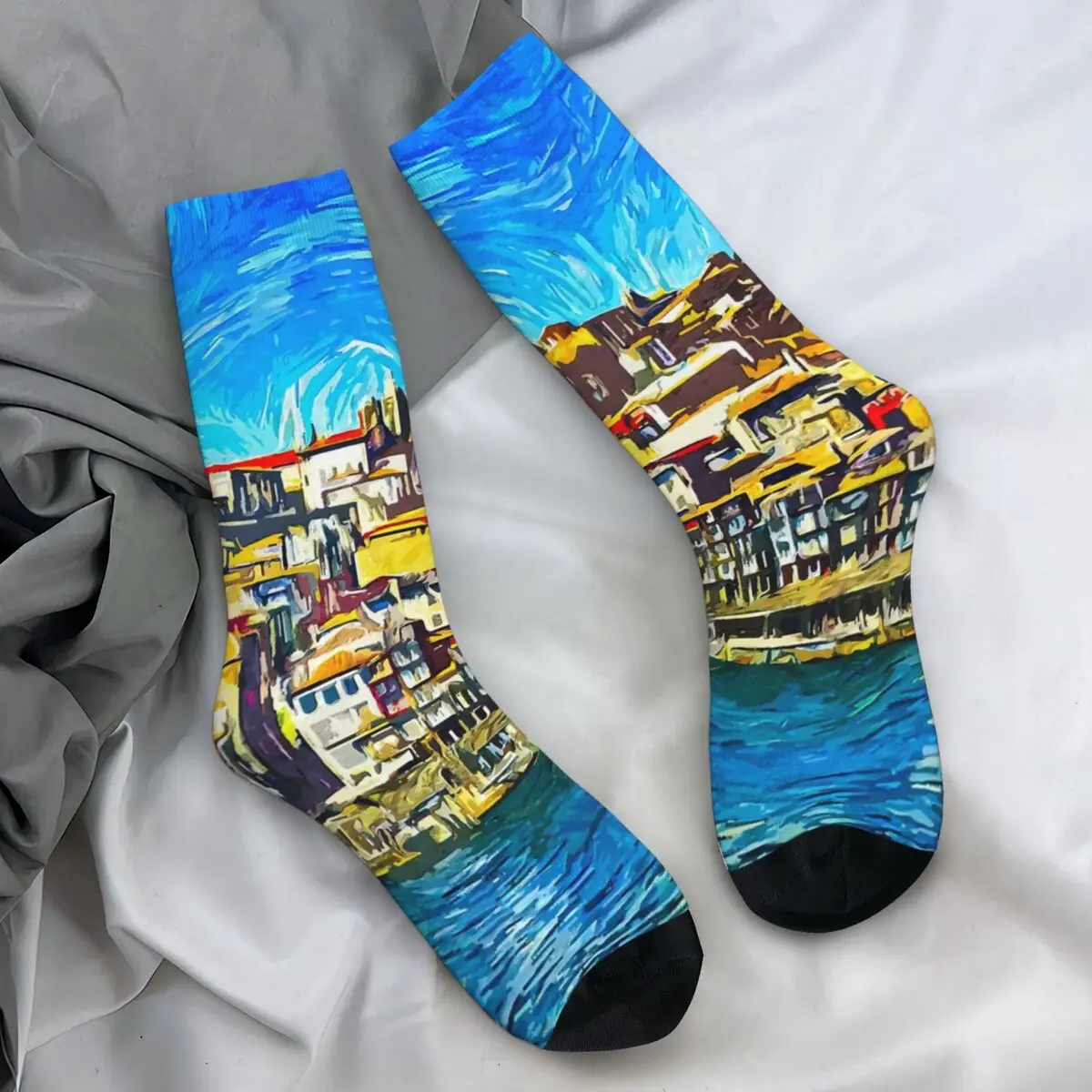 Носки с принтом масляной живописи Porto Portugal забавные чулки осенние