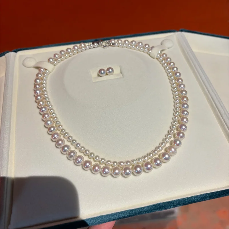 Natural Akoya Pearl String Chain S925 Silver Adjustable Temperament All-Match Summer Twin Artifact Extremely Strong Light Zhuji