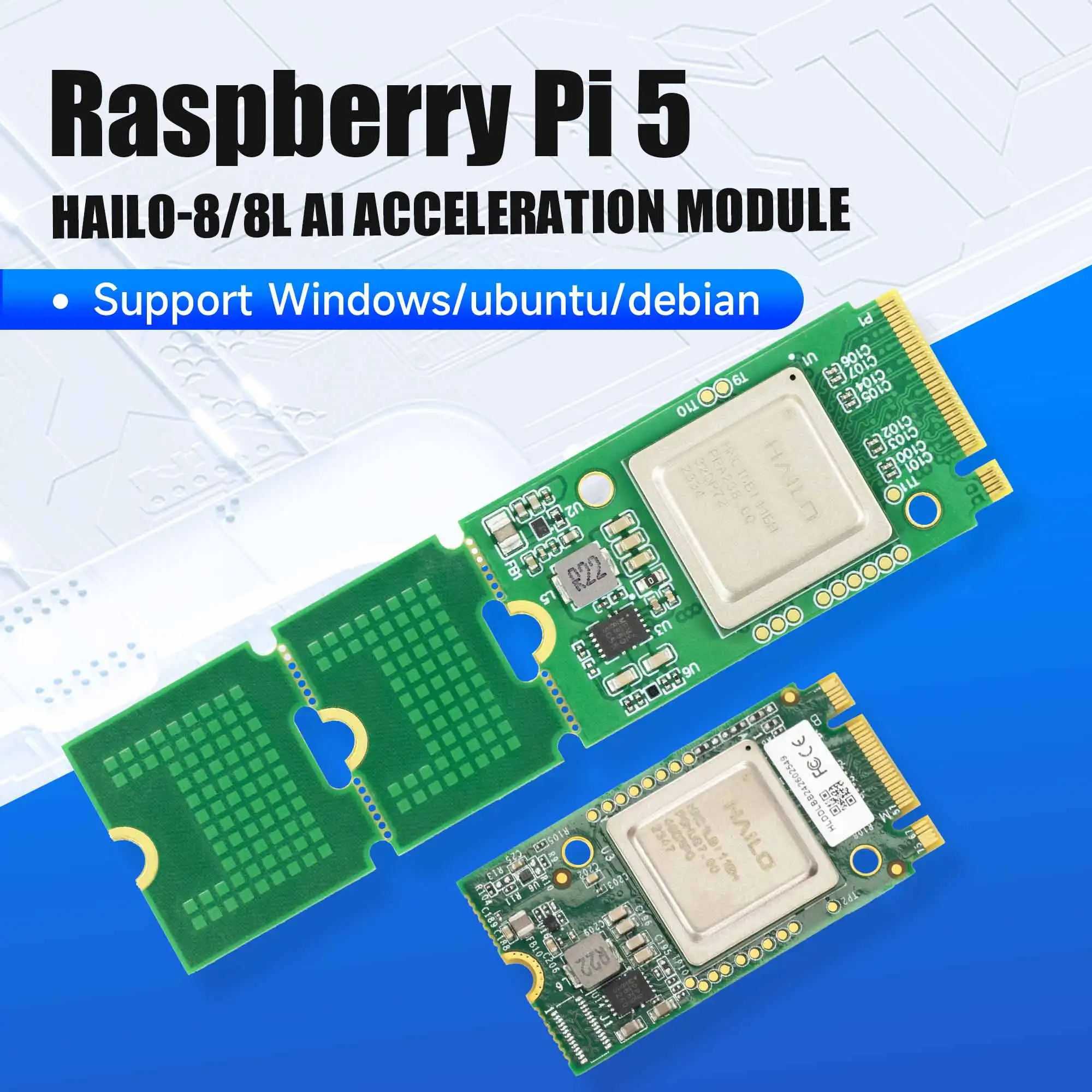 Комплект Raspberry Pi 5 AI Hailo-8 и Hailo-8L Модуль акселератора 13 топов/26 топов с платой PCIe-M.2