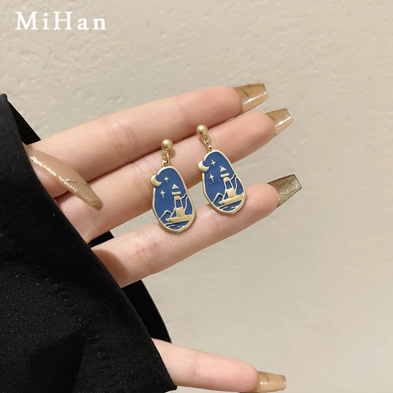 Модные ювелирные изделия Mihan серебро 925 пробы синие висячие серьги с иглой