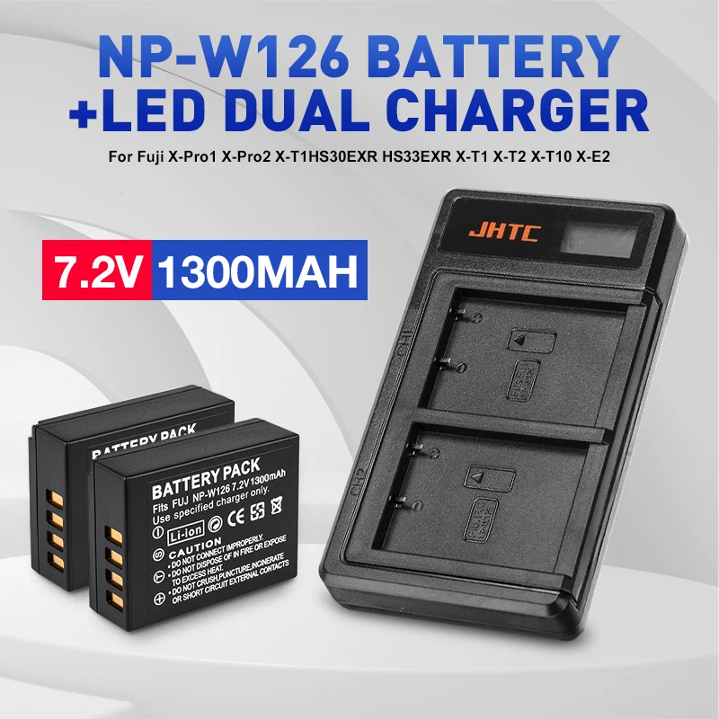 Новая аккумуляторная батарея NP-W126 NP-W126S емкостью 1300mAh + двухслотовое зарядное устройство с LED-индикатором для Fuji X-Pro1 XPro2 X-T1 X-T2 X-T10 X-E2 X-M1 HS30EXR HS33EXR X100F.