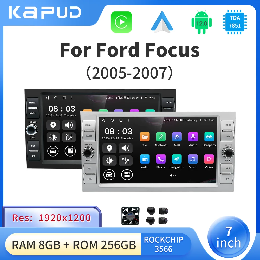 Мультимедийная магнитола Kapud 8 дюймов Android 12 для Ford Focus 2 Kuga Fiesta Mondeo C-Max Carplay AUTO BT GPS