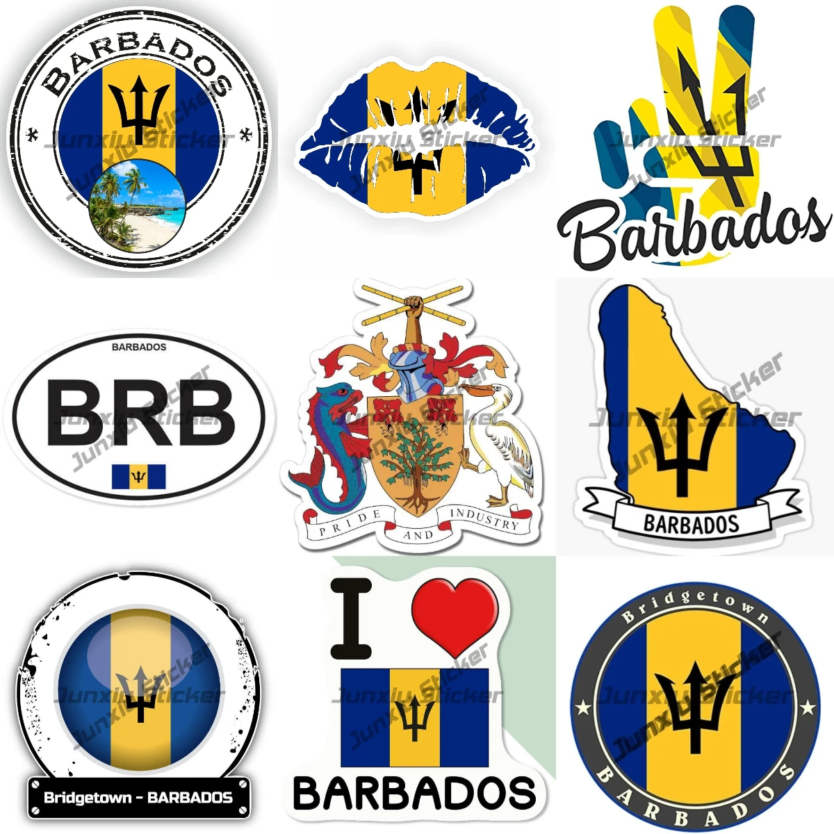 Герб Барбадоса эмблема код страны овальная наклейка BDS Bridgetown Barbados печать круглый