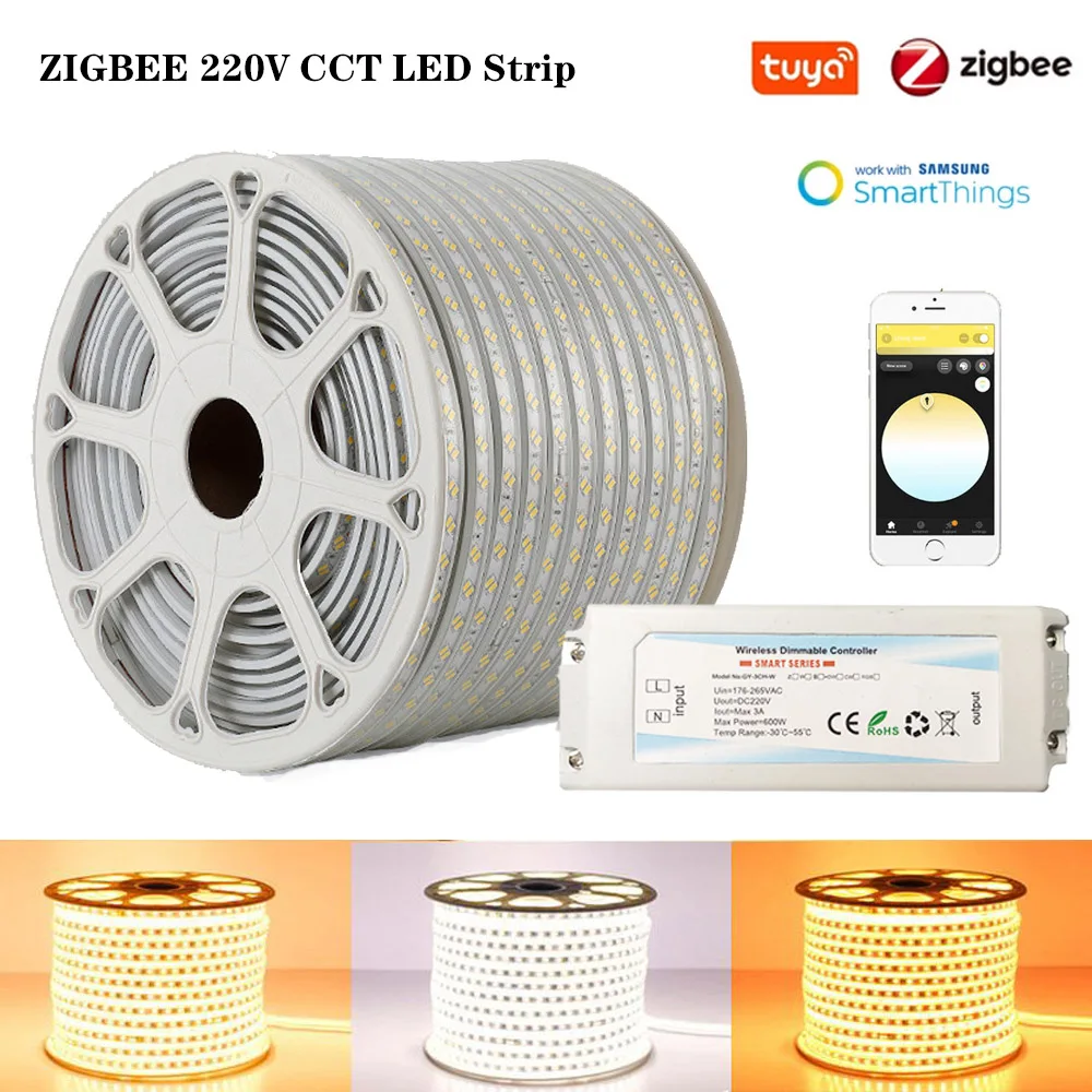 Регулятор яркости Zigbee Smart life 220 В SMD5050 белый + теплый свет Светодиодная лента CCT