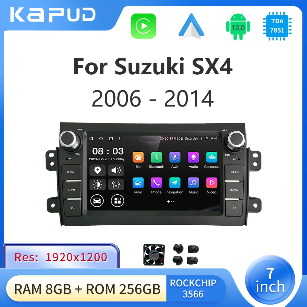 Мультимедийная магнитола Kapud на Android 12 Автомобильная стереосистема с экраном 8