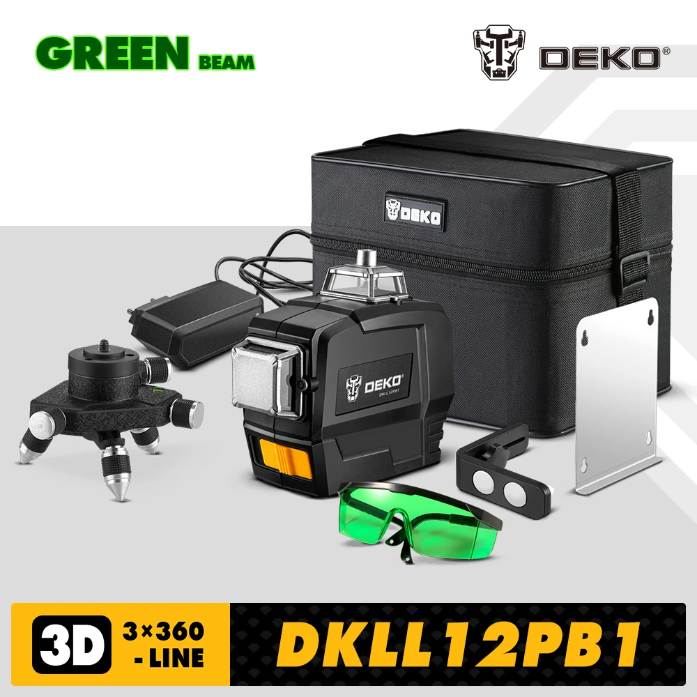 Зеленый лазерный уровень DEKO DKLL12PB1 3 7 V 3X360