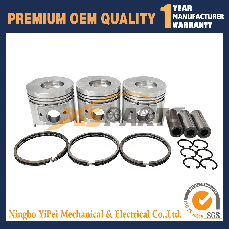 3 комплекта поршней и колец для двигателя Yanmar 3TNV86 3TNV86CT