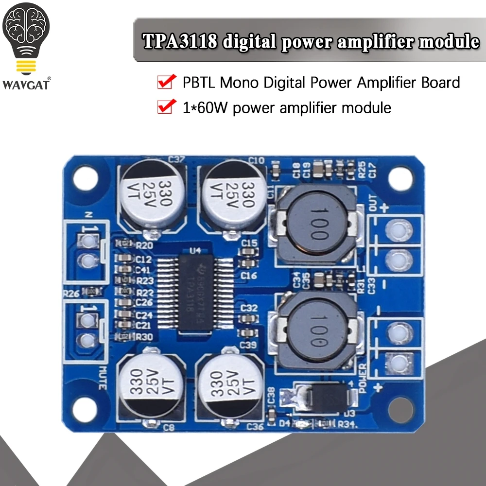 WAVGAT TPA3118 PBTL моно цифровой усилитель плата 1X60 Вт DC 12 В-24 В мощности