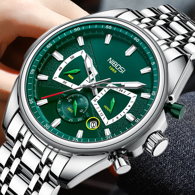 Часы наручные NIBOSI Мужские кварцевые брендовые Роскошные водонепроницаемые