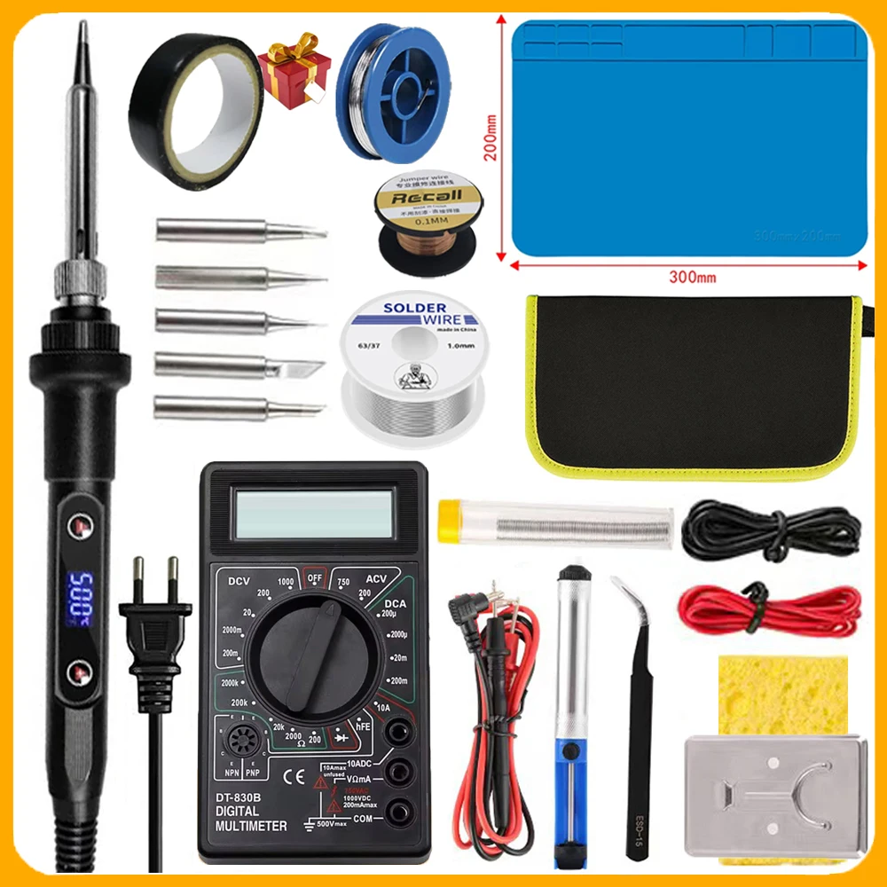 Электрический паяльник 22 в 1 80 Вт ЖК цифровой дисплей 180-500C Регулируемая Сменная