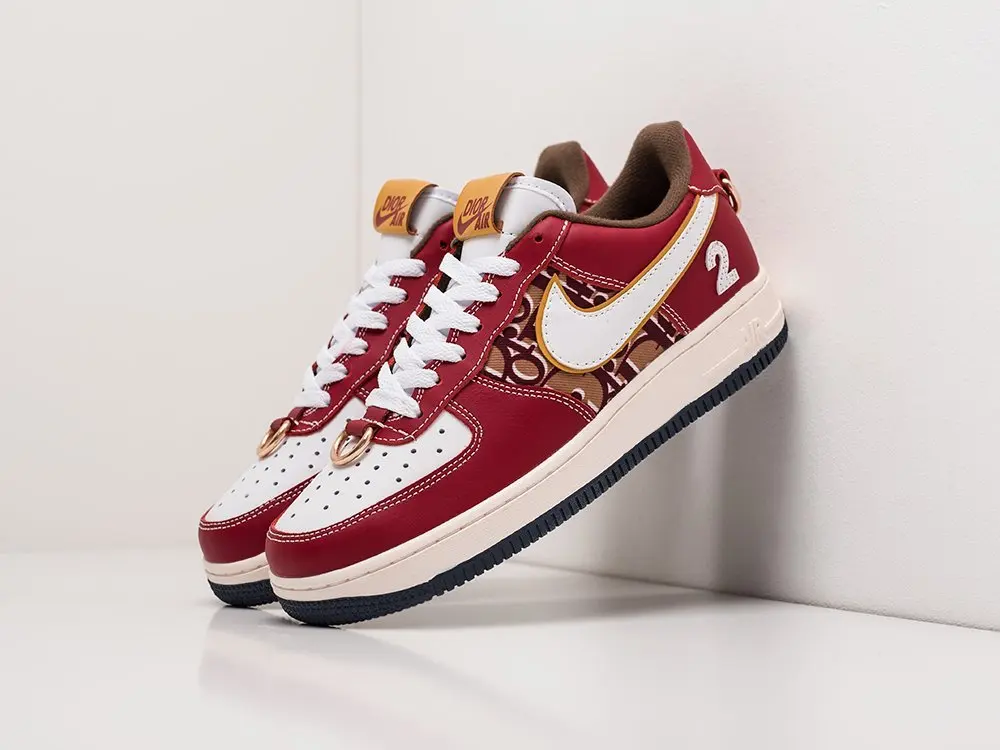 Кроссовки Nike x Dior Air Force 1 Low Бордовый Демисезон Женский | Обувь