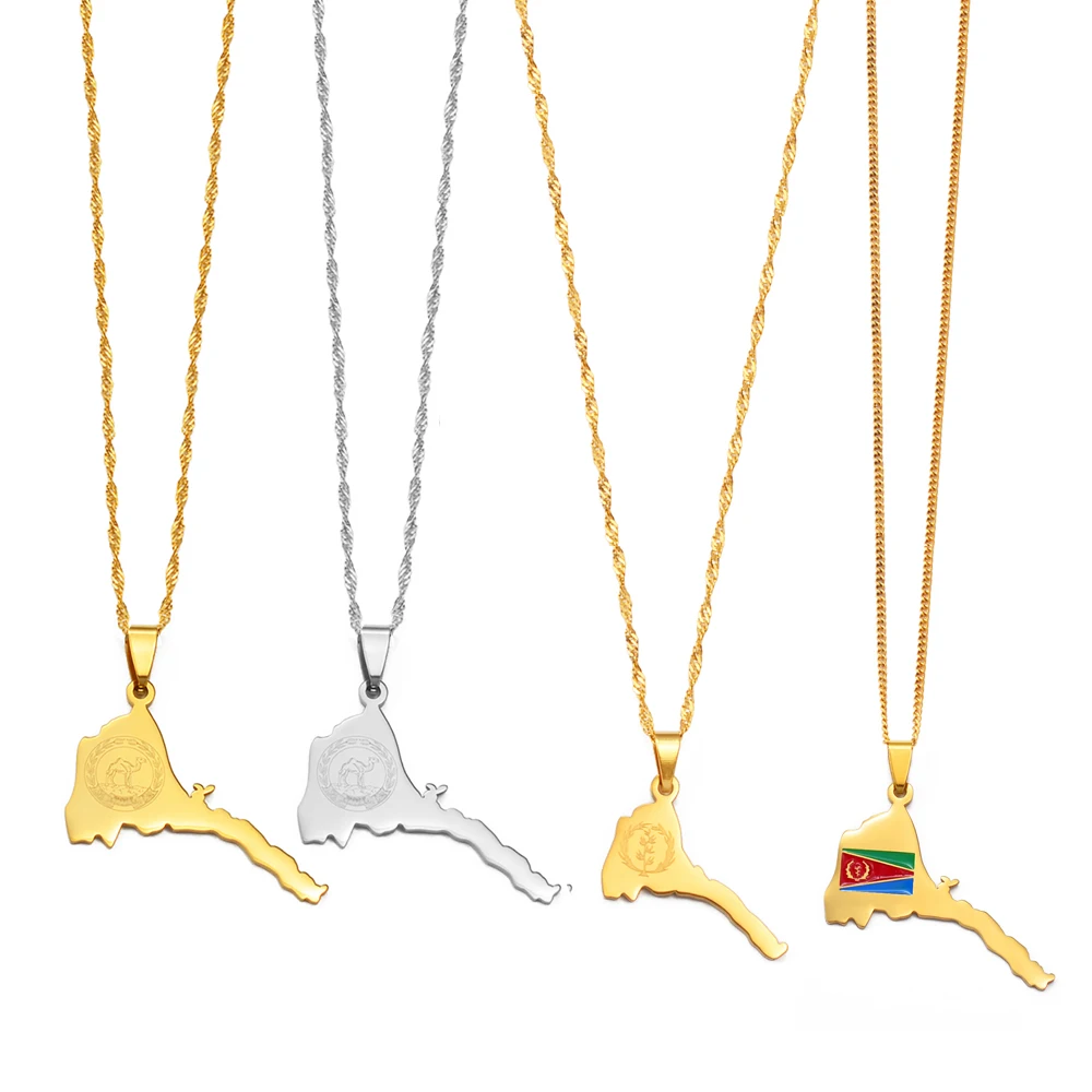 Ожерелье Anniyo с картой Эритреи для женщин девушек мужчин серебряный