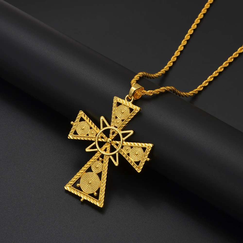 Annio Эфиопский Крест Большой Кулон Цепи Ожерелья для Женщин Девочек Африканские