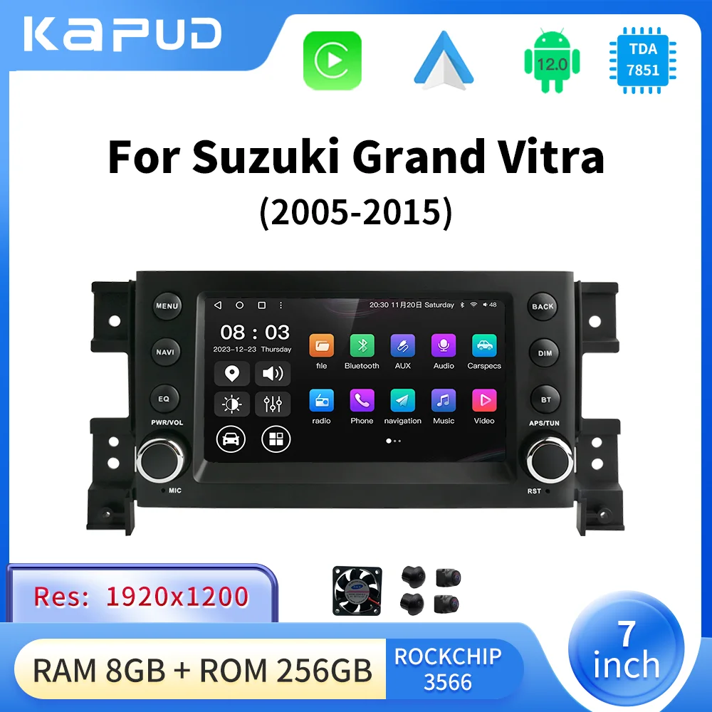 Автомагнитола Kapud на Android 12 Мультимедийный проигрыватель с камерой 360 для Suzuki Grand