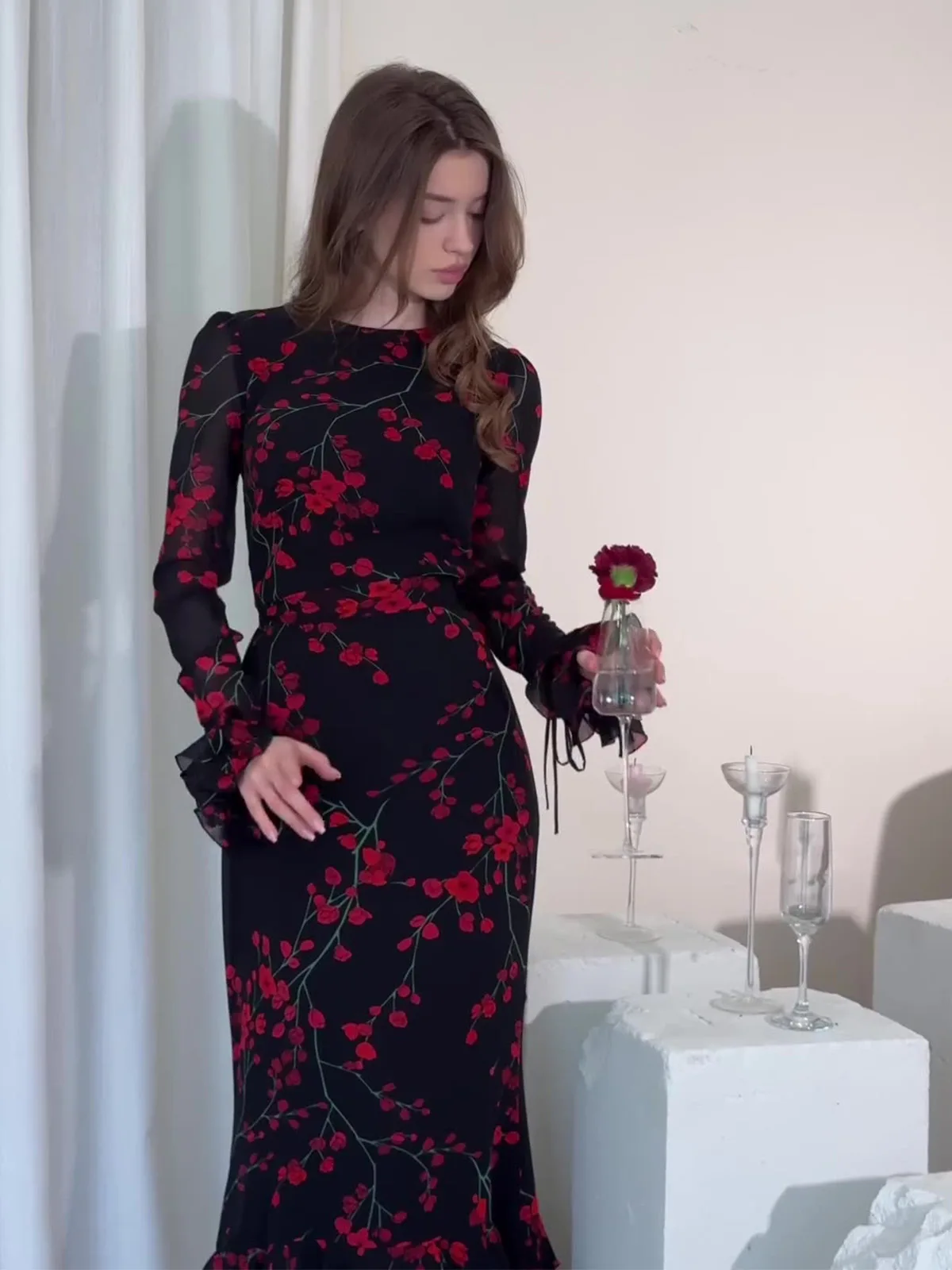 Ид вечернее платье для женщин Абая на шнуровке платья с цветочным принтом Vestidos