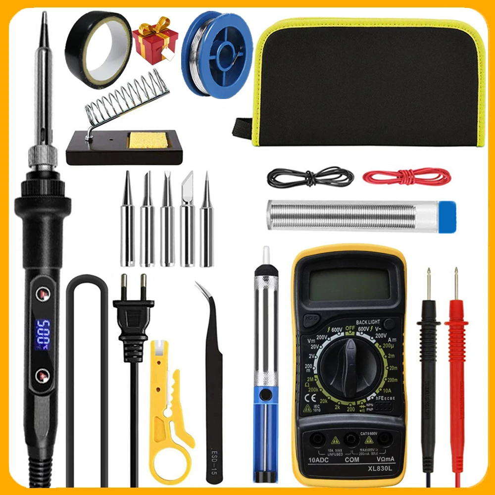 Электрический паяльник 19-в-1 80 Вт цифровой ЖК-дисплей 180-500C регулируемая сменная