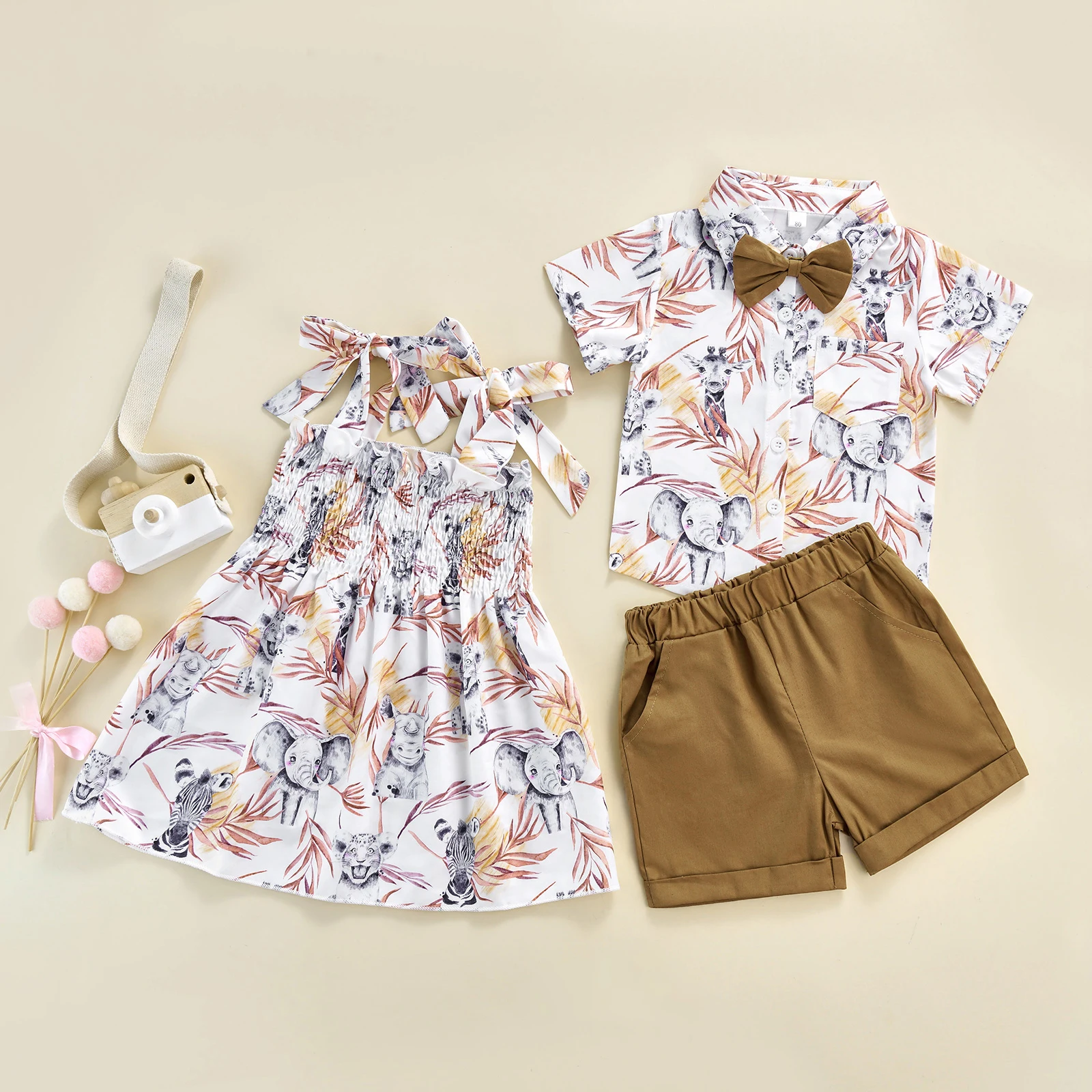 Летние детские костюмы Citgeett с рисунком животных Листьев коротким рукавом и