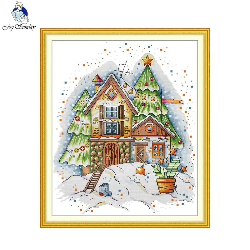 Набор для вышивки крестиком Joy Sunday Рождественский коттедж HD узор Aida 16CT 14CT 11CT
